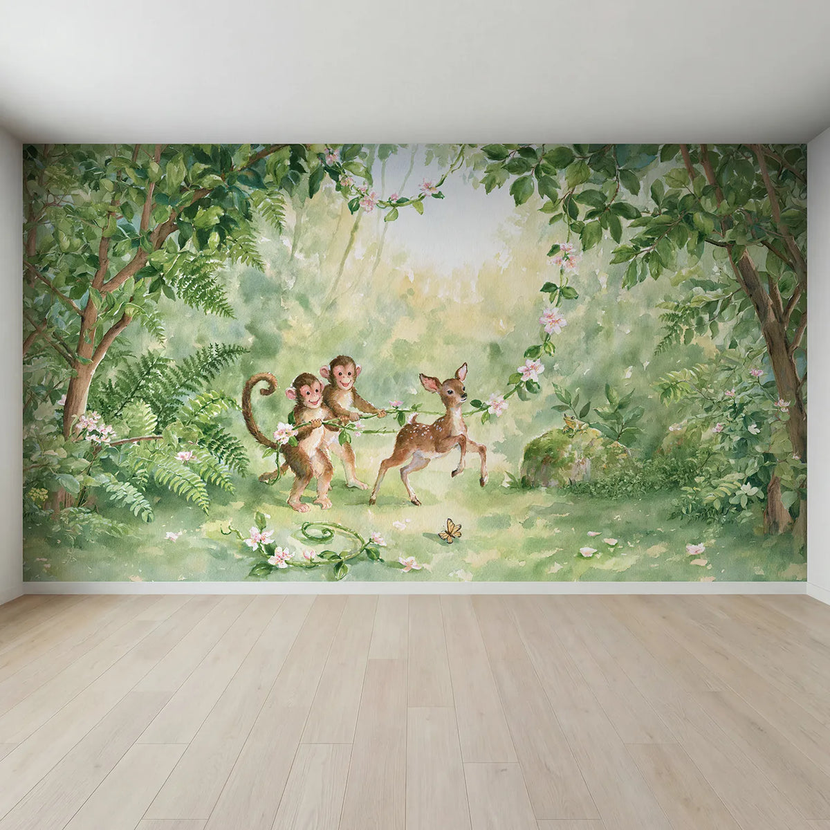 Full view of Jungle Jump Rope Wallpaper Mural by Whimsy Tots