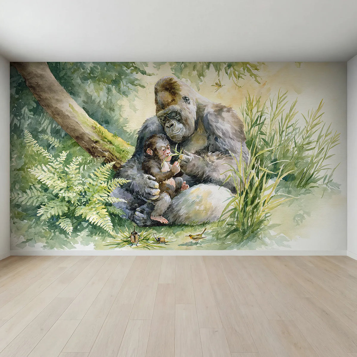 Full view of Gorilla Grass Whistle Wallpaper Mural by Whimsy Tots