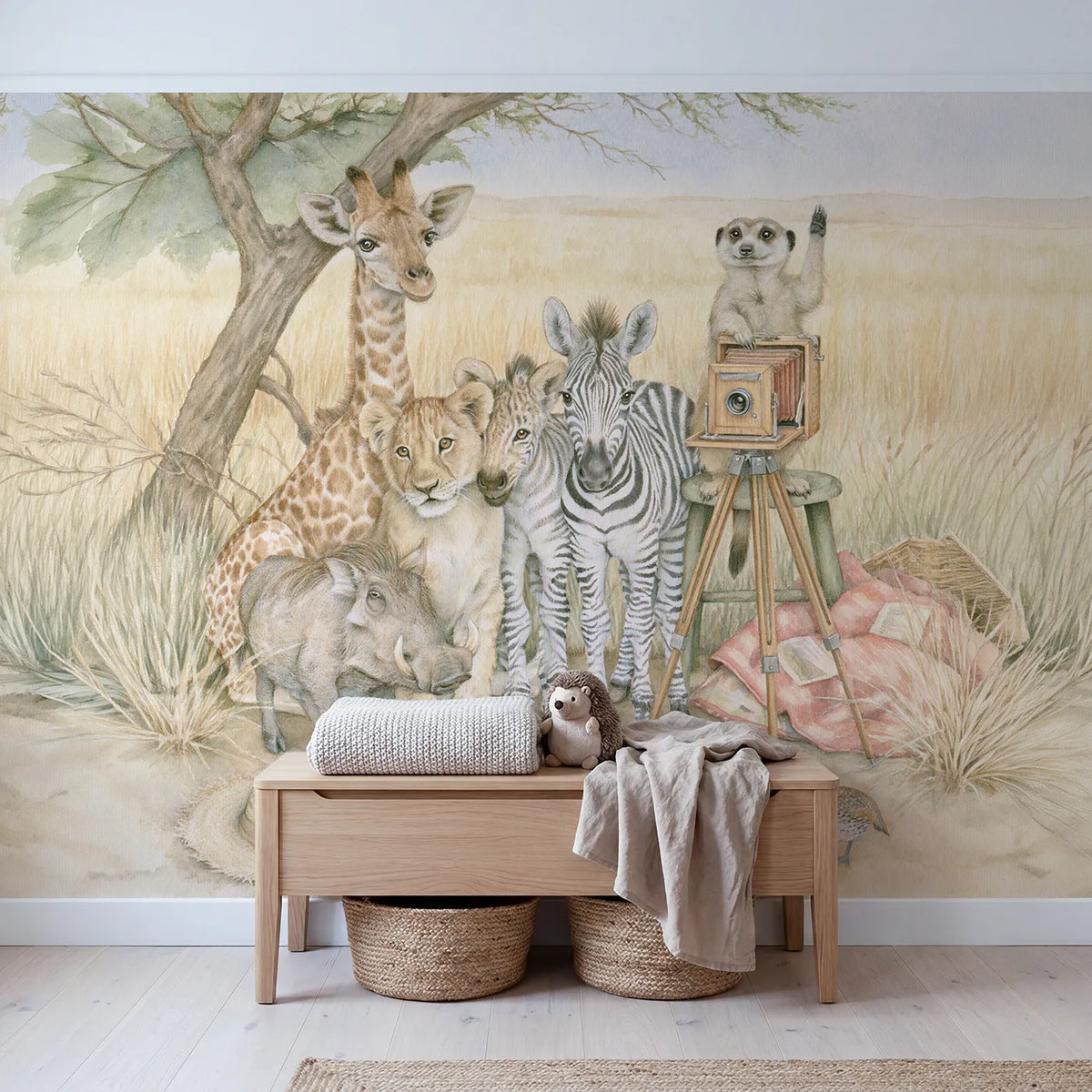 Savanna Picture Day Wallpaper Mural in playroom setting by Whimsy Tots
