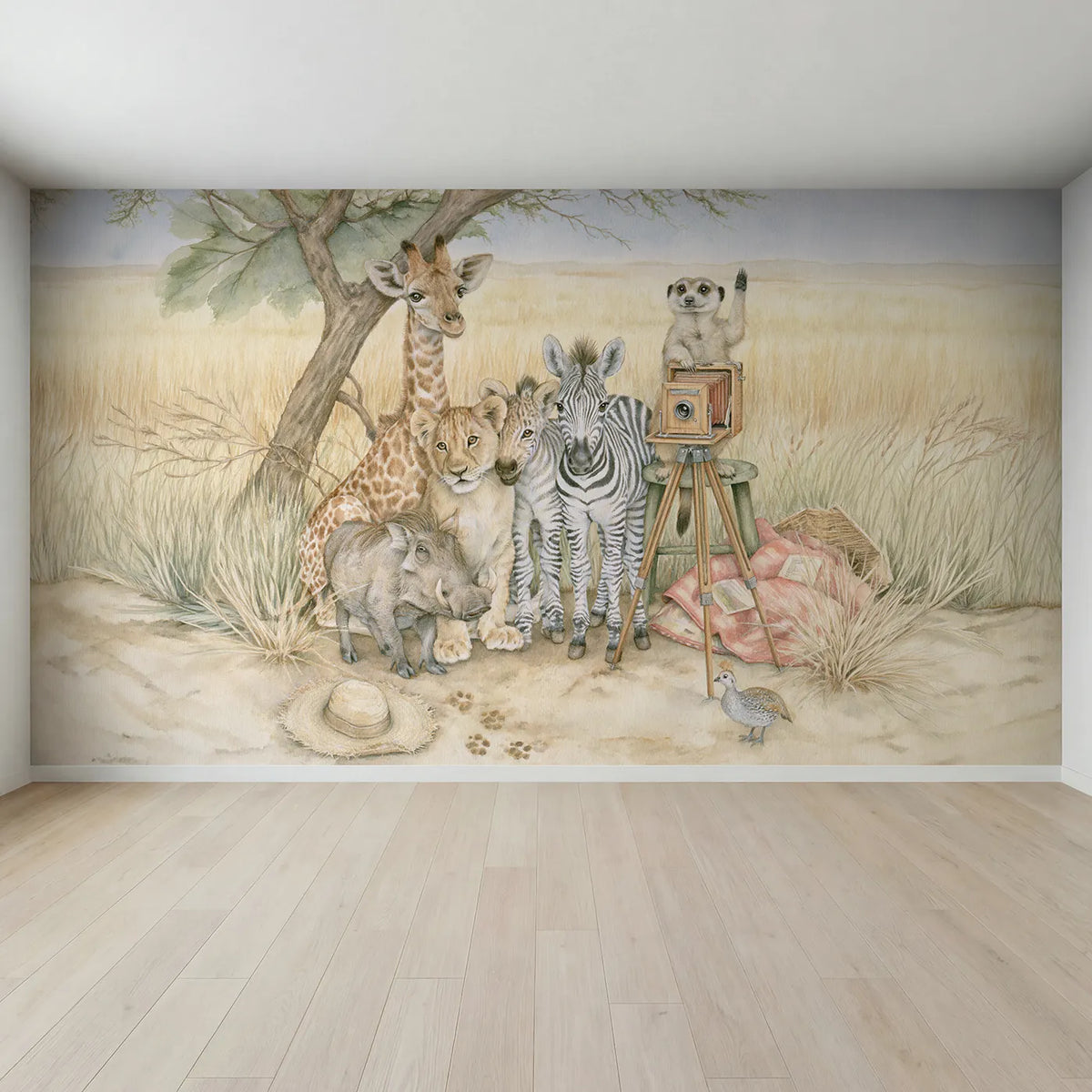 Full view of Savanna Picture Day Wallpaper Mural by Whimsy Tots