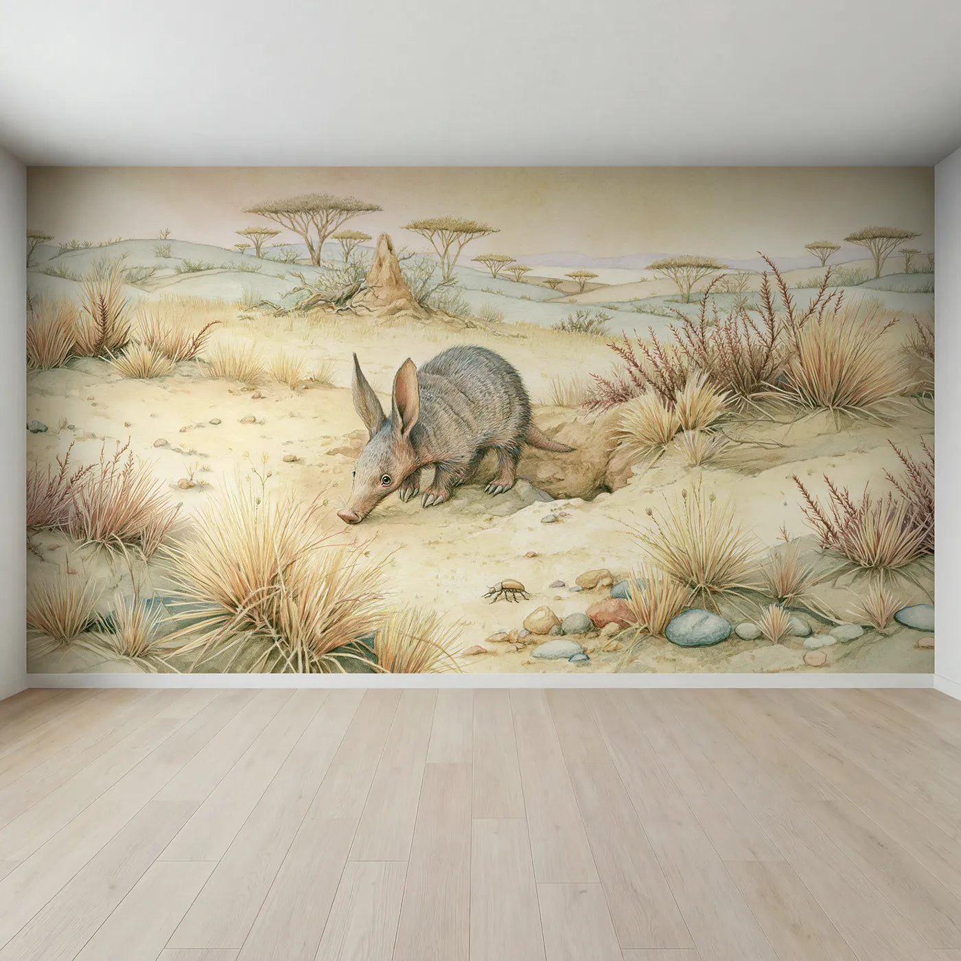 Full view of Curious Aardvark Wallpaper Mural by Whimsy Tots