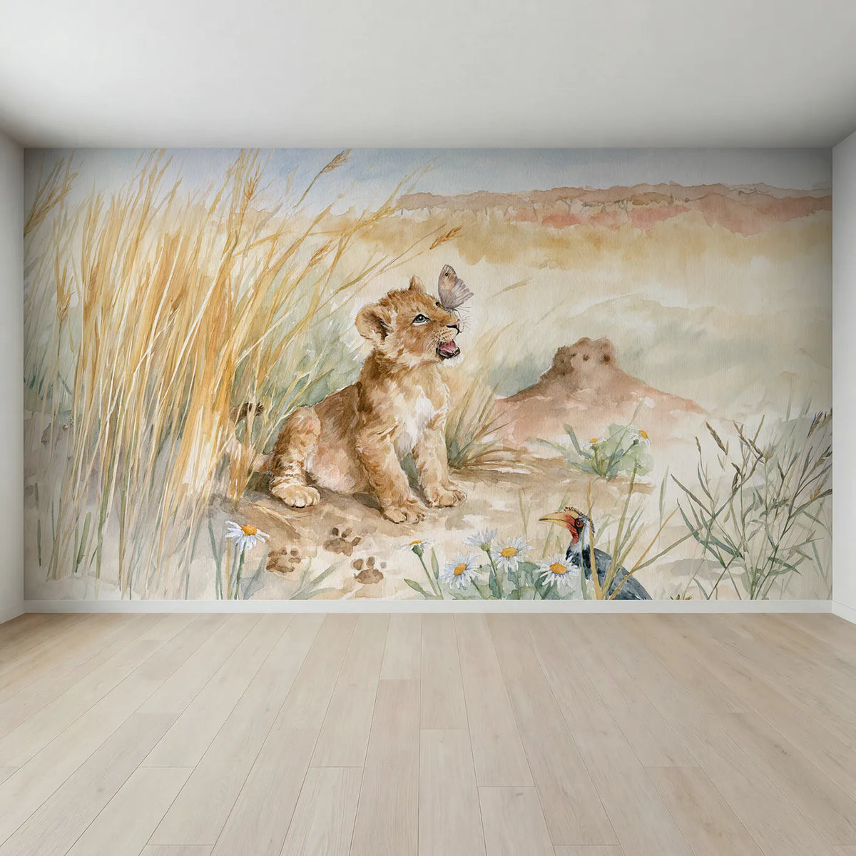 Full view of The Littlest Roar Wallpaper Mural by Whimsy Tots