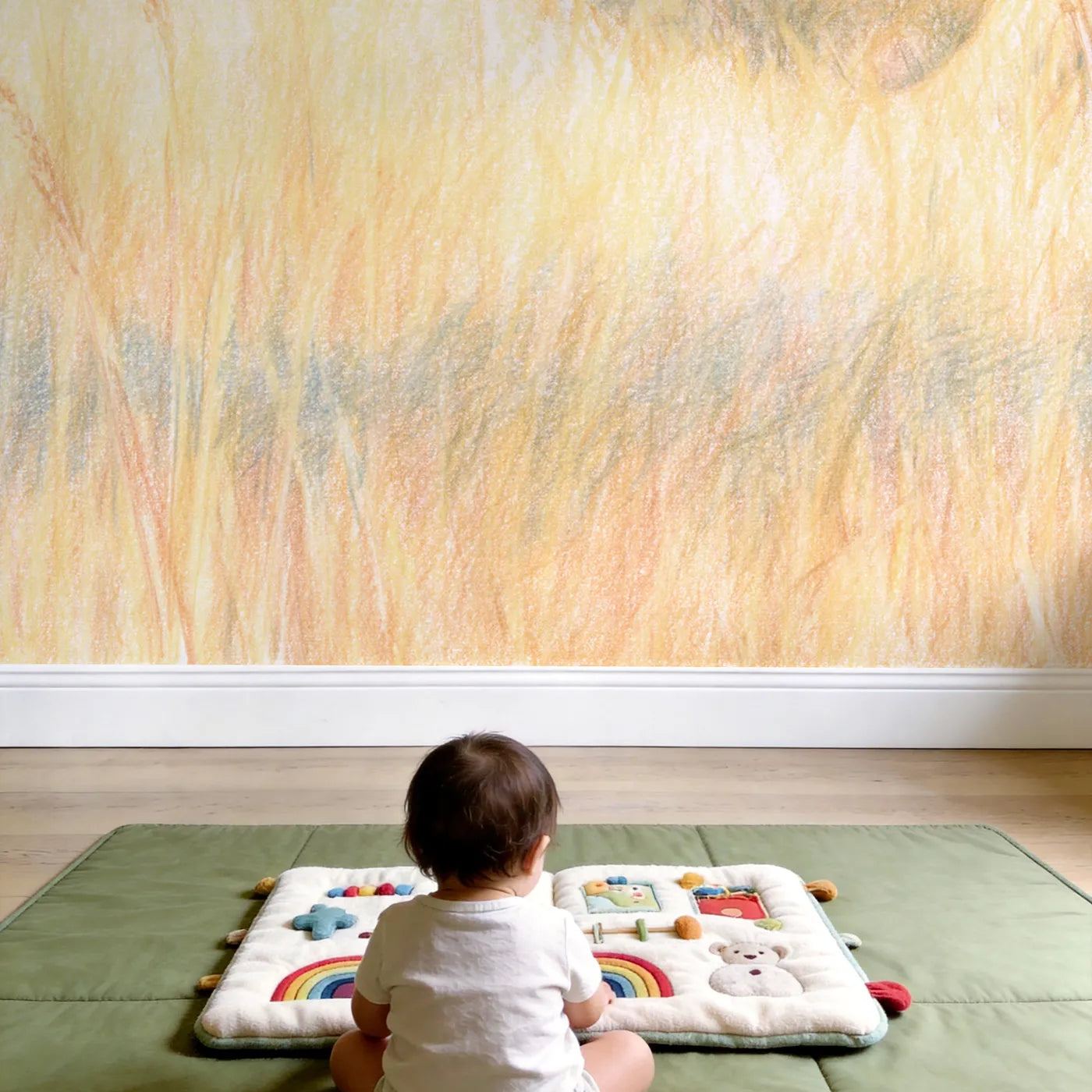 Child in nursery with Curled Lion Cub Wallpaper Mural by Whimsy Tots