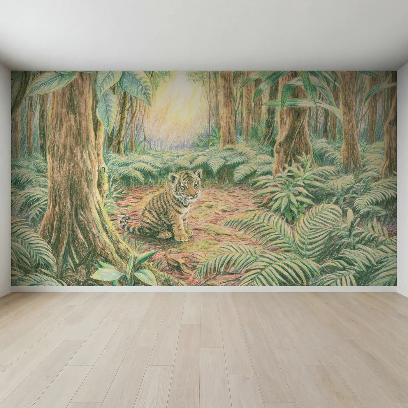 Full view of Curious Tiger Cub Wallpaper Mural by Whimsy Tots
