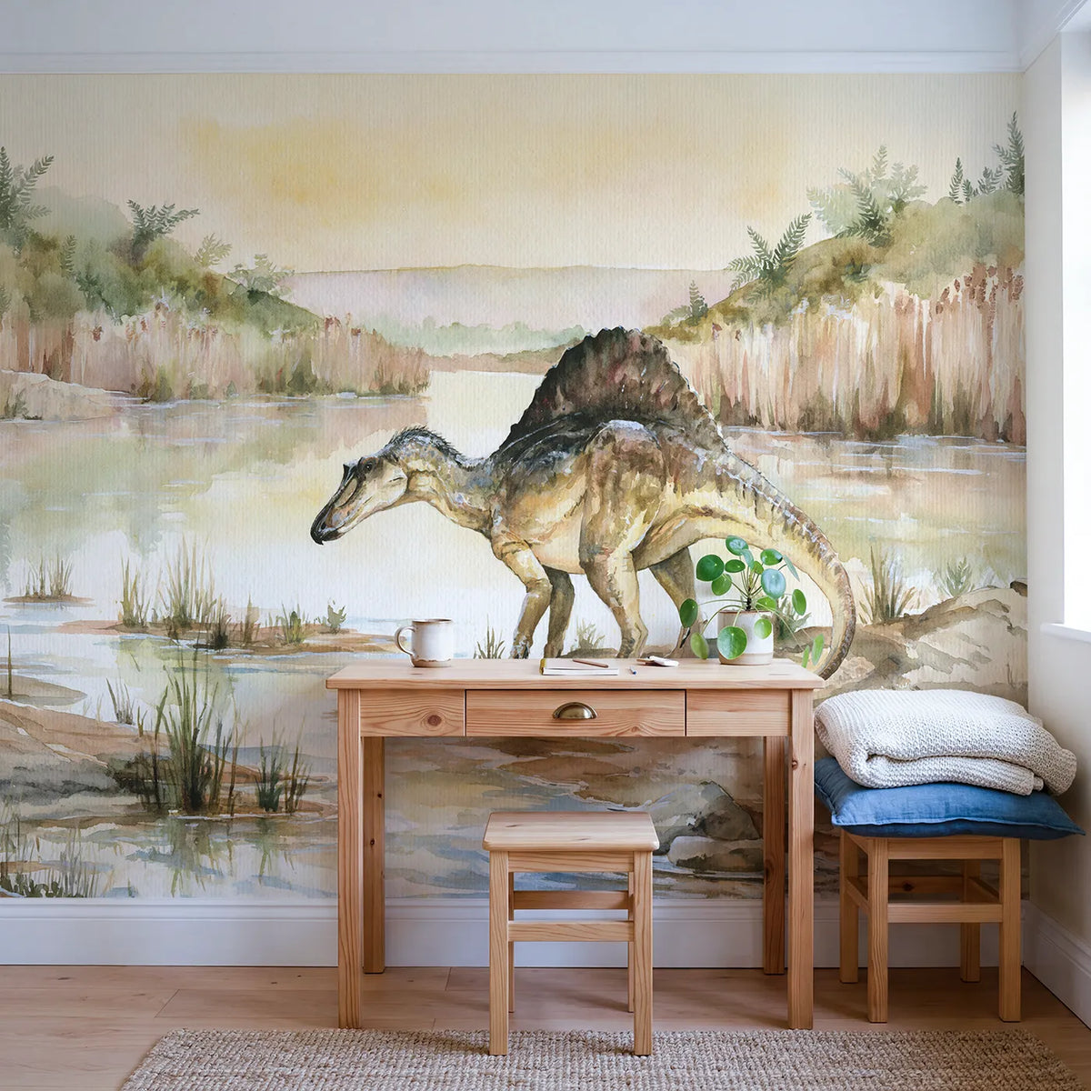 Spinosaurus Sail Crest Wallpaper Mural in playroom setting by Whimsy Tots