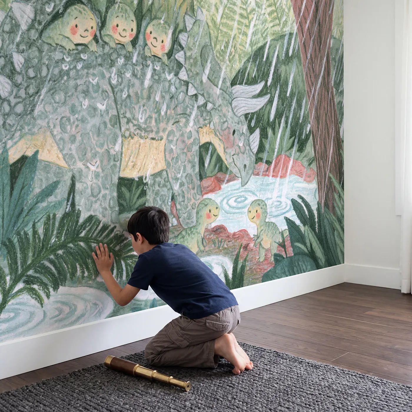 Child in nursery with The Plate Umbrella Wallpaper Mural by Whimsy Tots