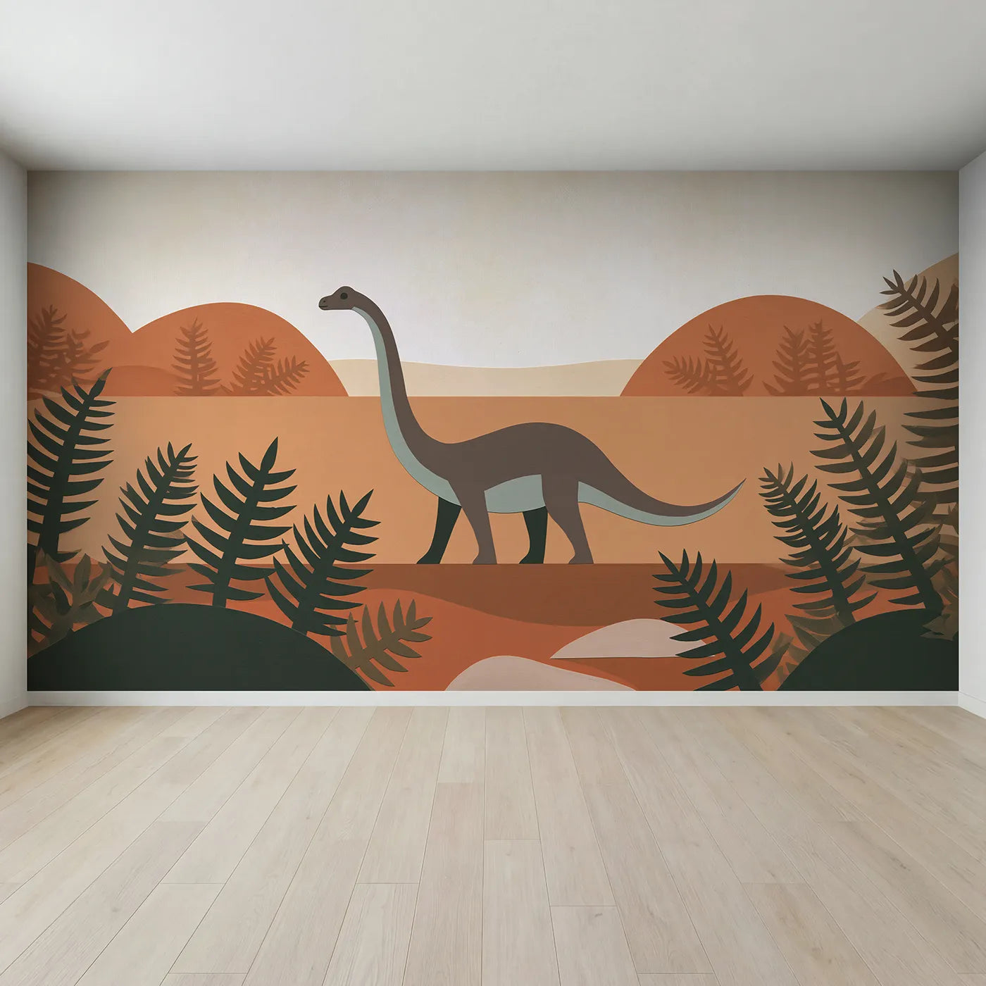 Full view of Diplodocus Folk Shape Wallpaper Mural by Whimsy Tots