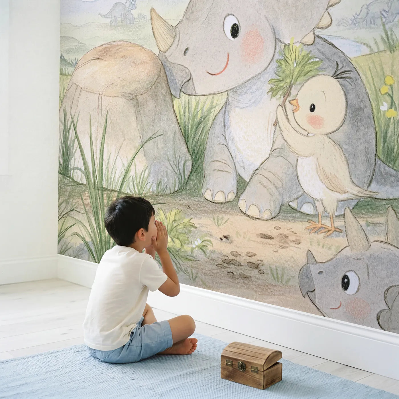 Child in nursery with The Horn Polish Wallpaper Mural by Whimsy Tots