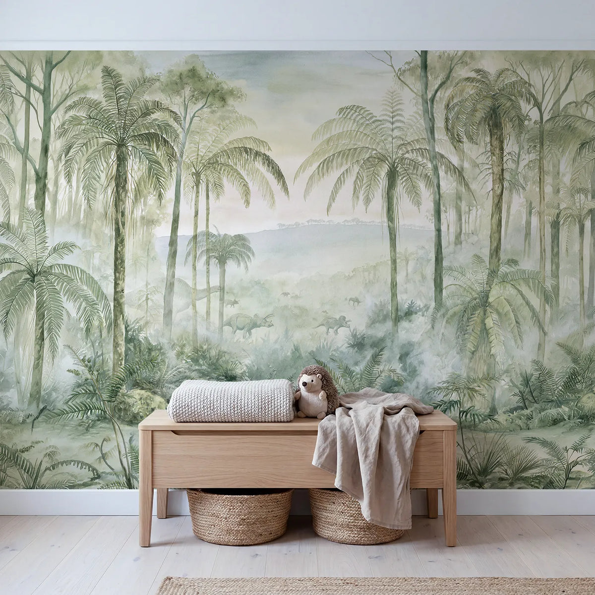 Fern Valley Dawn Wallpaper Mural in playroom setting by Whimsy Tots