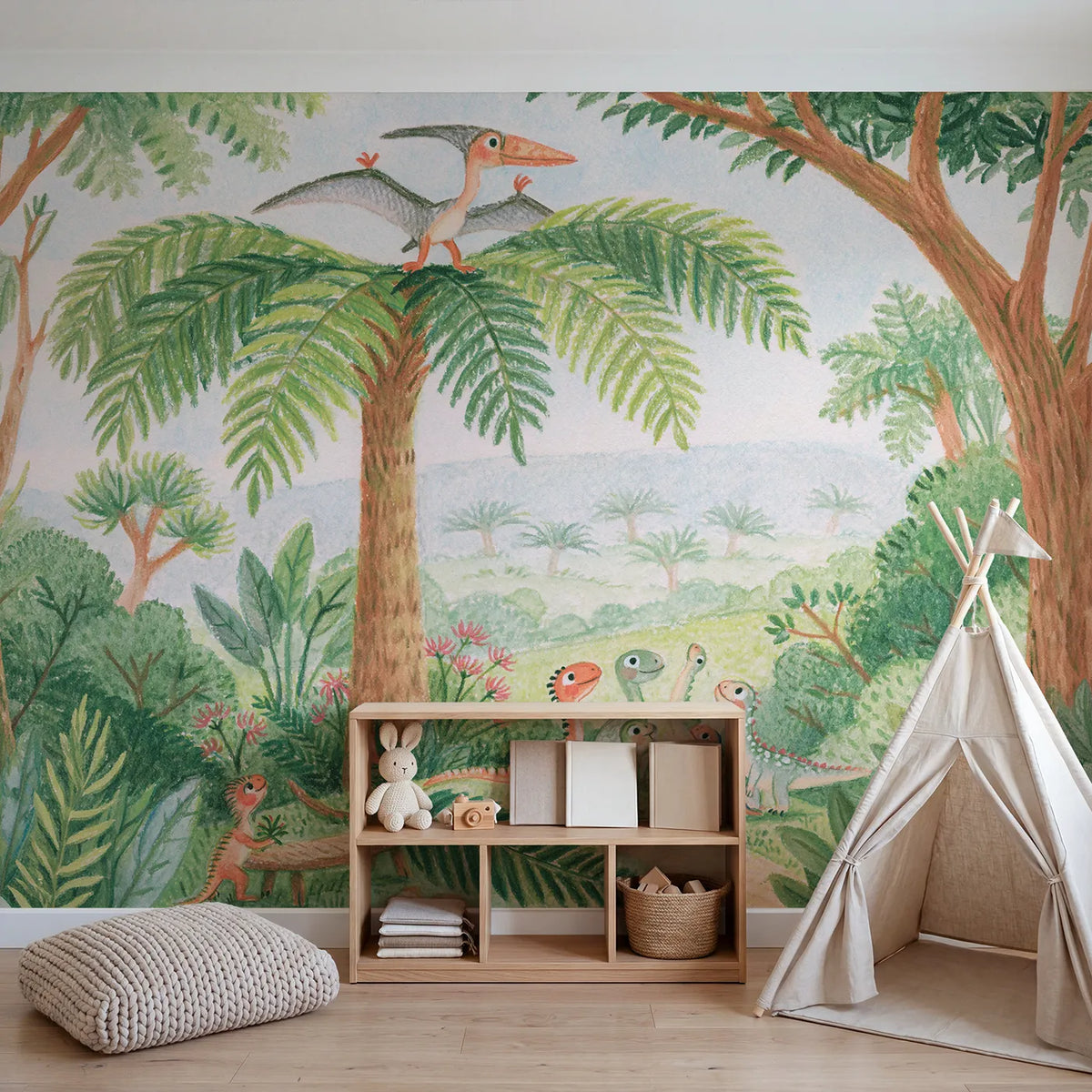 The Fern Lookout Wallpaper Mural in playroom setting by Whimsy Tots