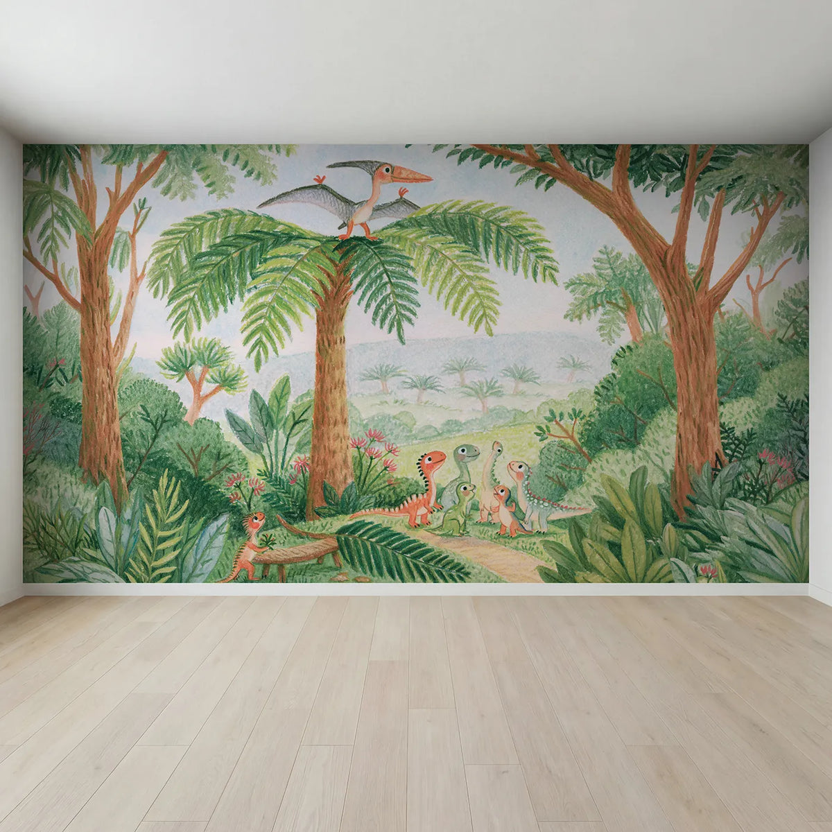 Full view of The Fern Lookout Wallpaper Mural by Whimsy Tots