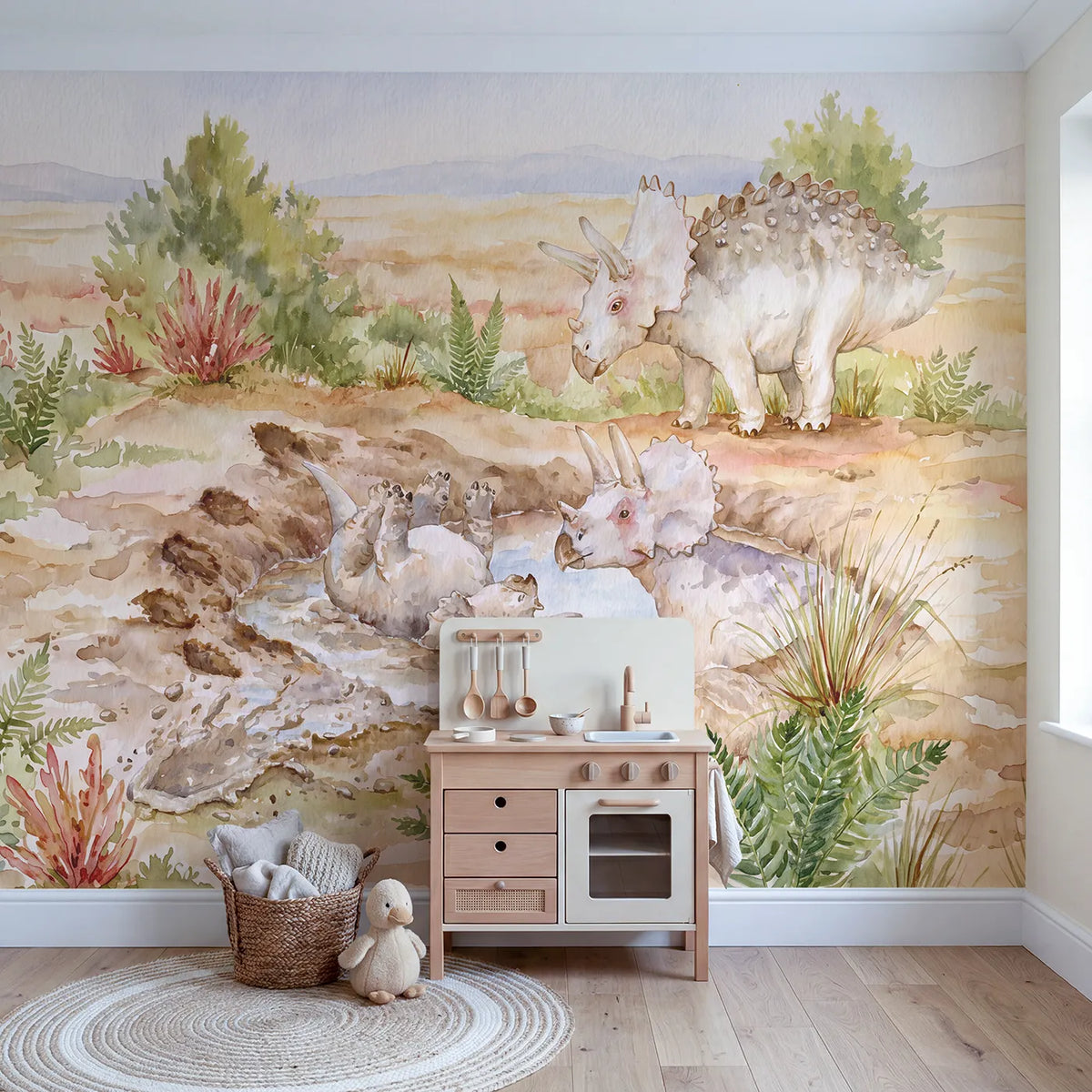 The Mud Bath Wallpaper Mural in playroom setting by Whimsy Tots