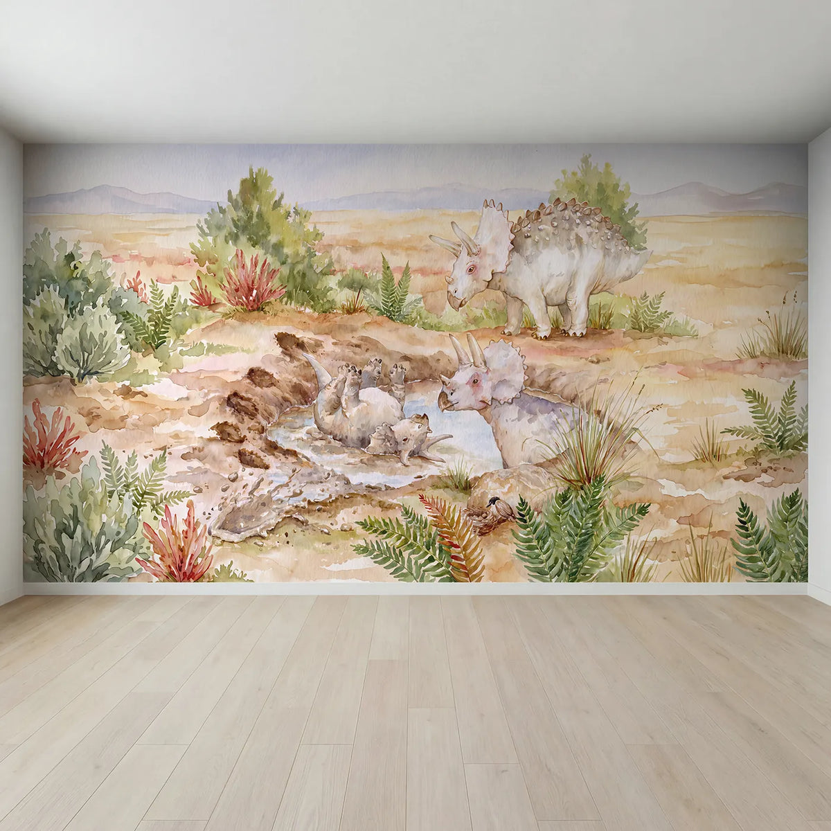 Full view of The Mud Bath Wallpaper Mural by Whimsy Tots