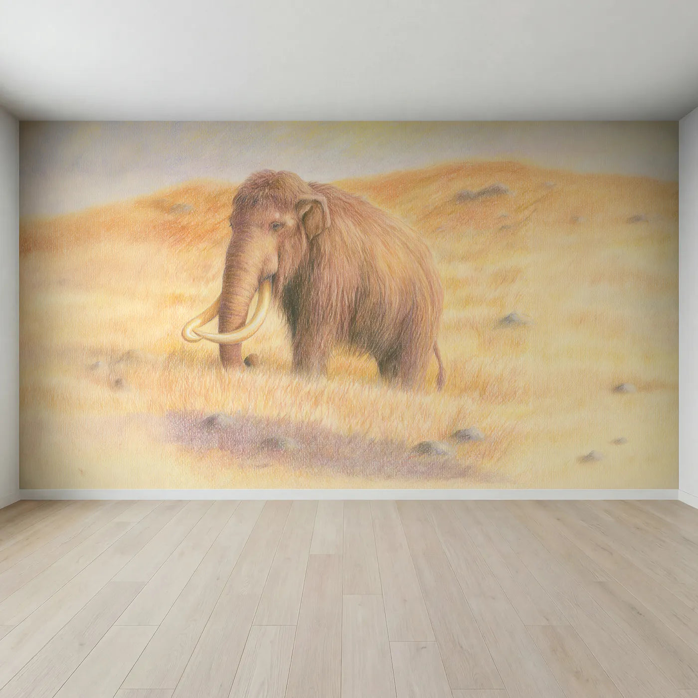 Full view of Gentle Woolly Mammoth Wallpaper Mural by Whimsy Tots