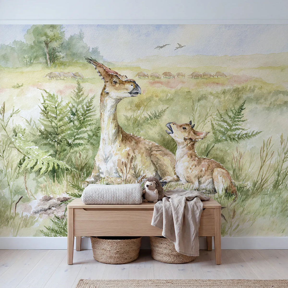 Learning the Long Call Wallpaper Mural in playroom setting by Whimsy Tots