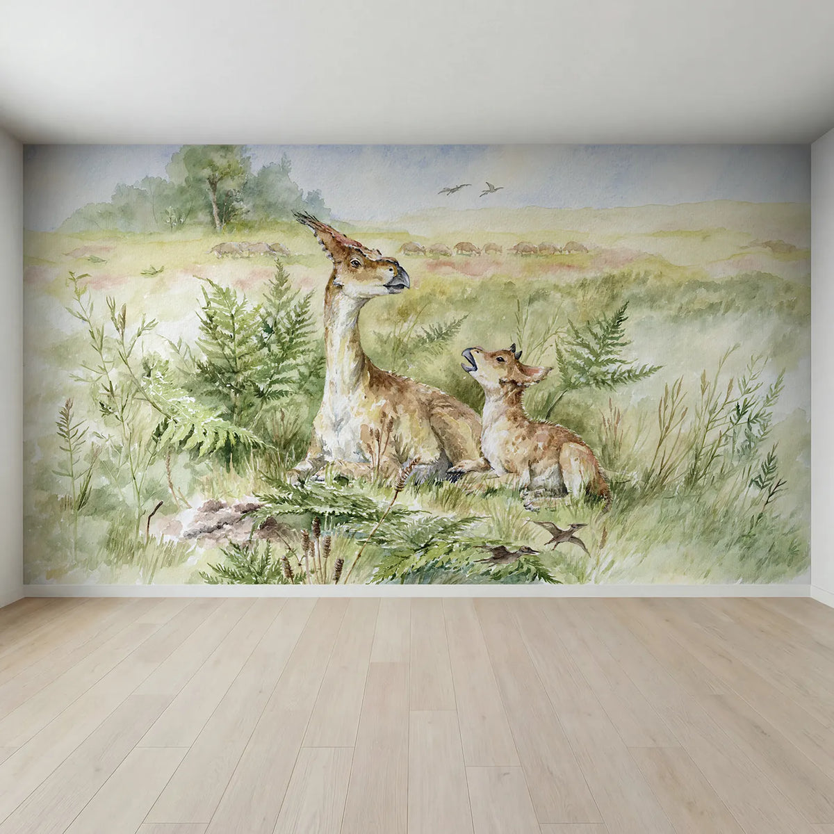 Full view of Learning the Long Call Wallpaper Mural by Whimsy Tots