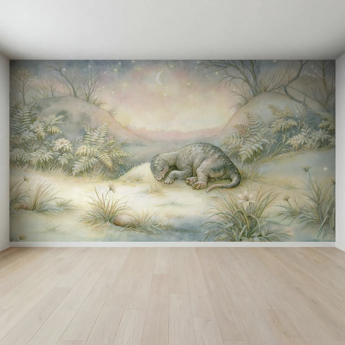 Full view of Tiny Dino Dreams Wallpaper Mural by Whimsy Tots