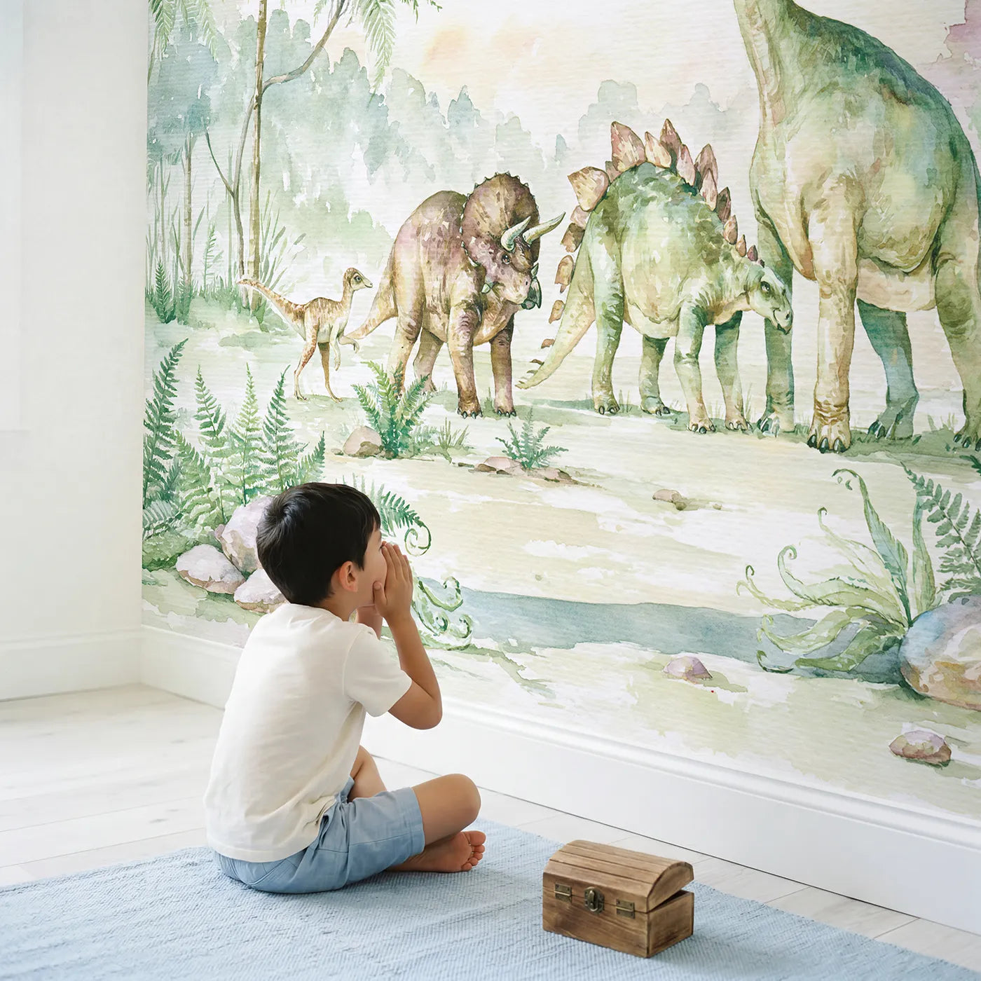 Child in nursery with Gentle Size Chart Wallpaper Mural by Whimsy Tots