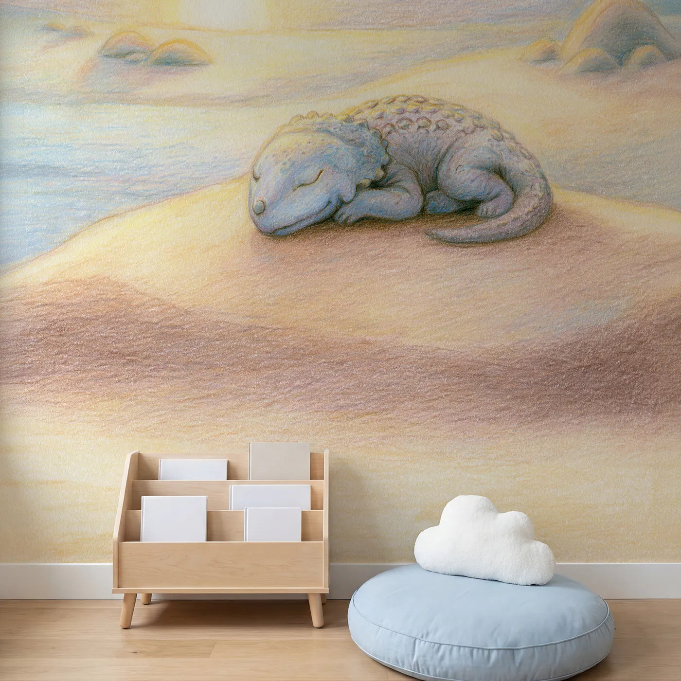 Child in nursery with Sleepy Hatchling Wallpaper Mural by Whimsy Tots