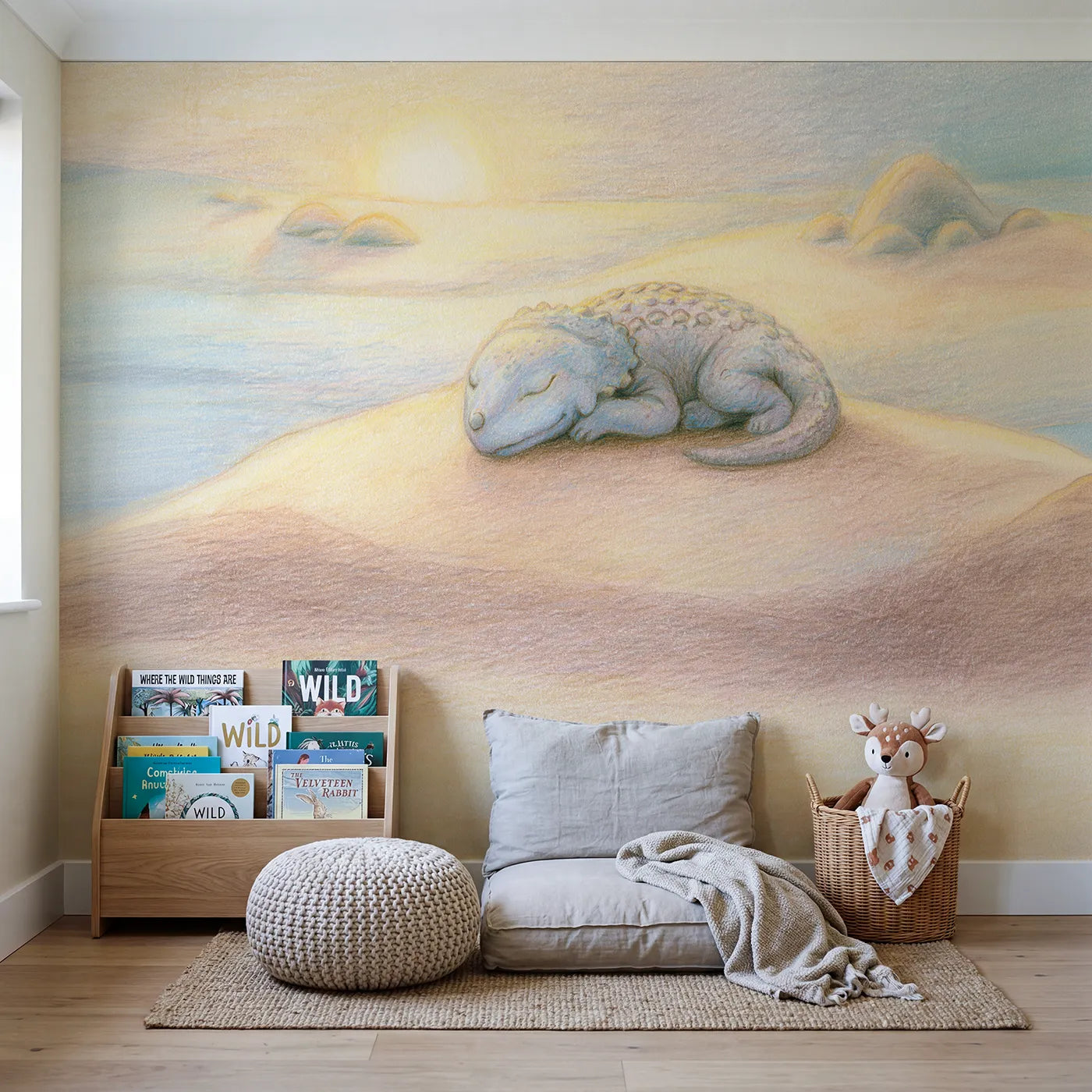 Sleepy Hatchling Wallpaper Mural in playroom setting by Whimsy Tots