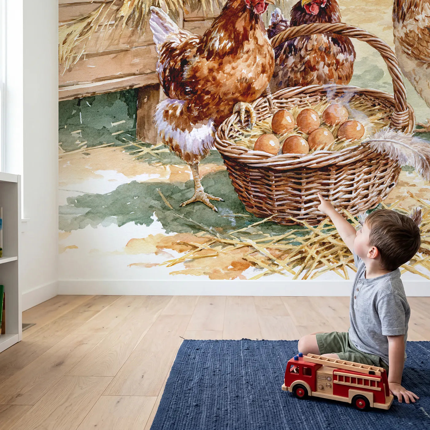Child in nursery with The Egg Collection Round Wallpaper Mural by Whimsy Tots