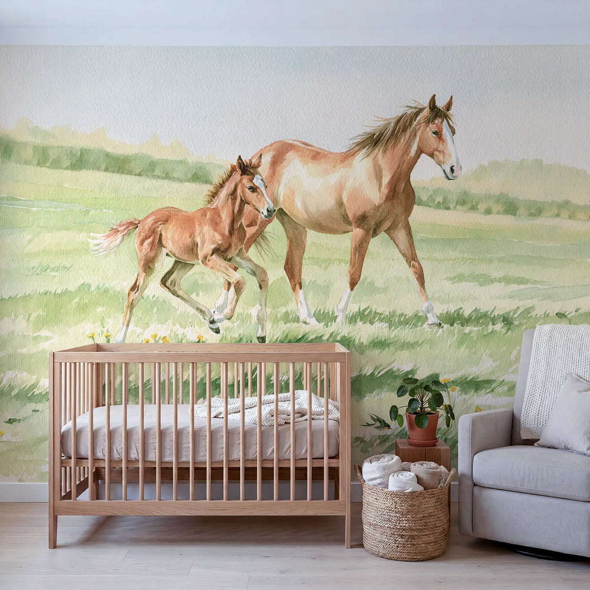 The First Trot Wallpaper Mural in playroom setting by Whimsy Tots