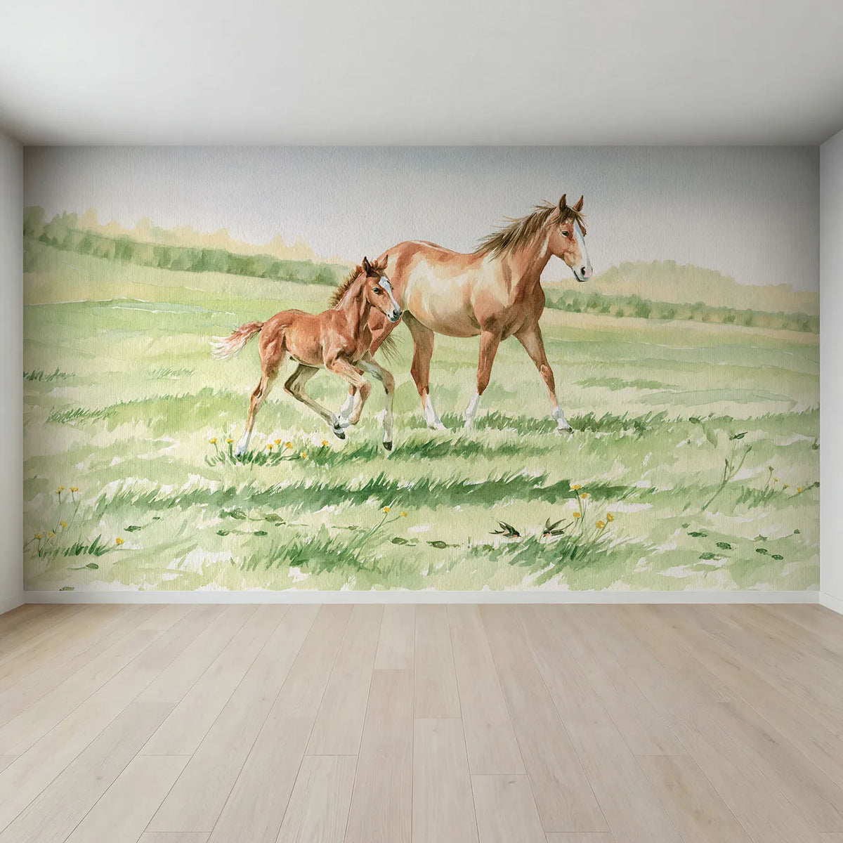Full view of The First Trot Wallpaper Mural by Whimsy Tots