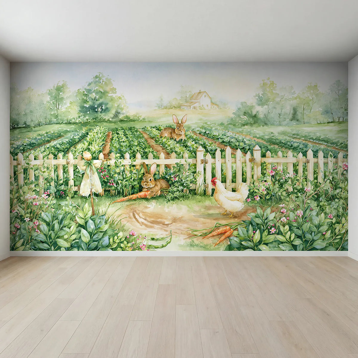 Full view of The Vegetable Patch Raid Wallpaper Mural by Whimsy Tots