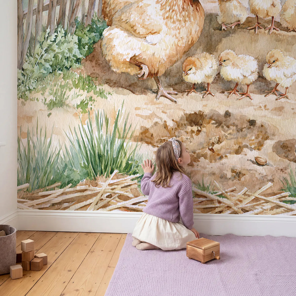 Child in nursery with Teaching the Scratch Wallpaper Mural by Whimsy Tots