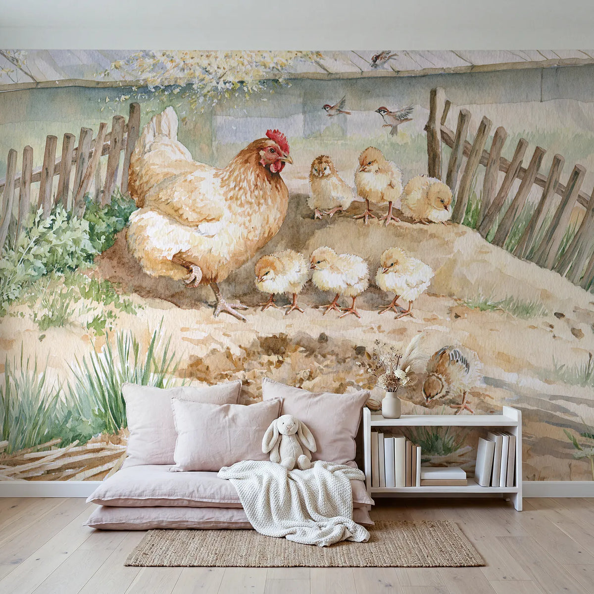 Teaching the Scratch Wallpaper Mural in playroom setting by Whimsy Tots