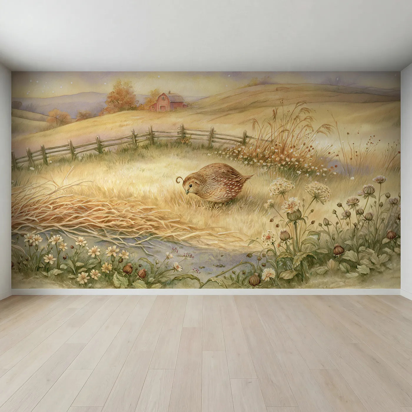 Full view of Little Quail Wallpaper Mural by Whimsy Tots