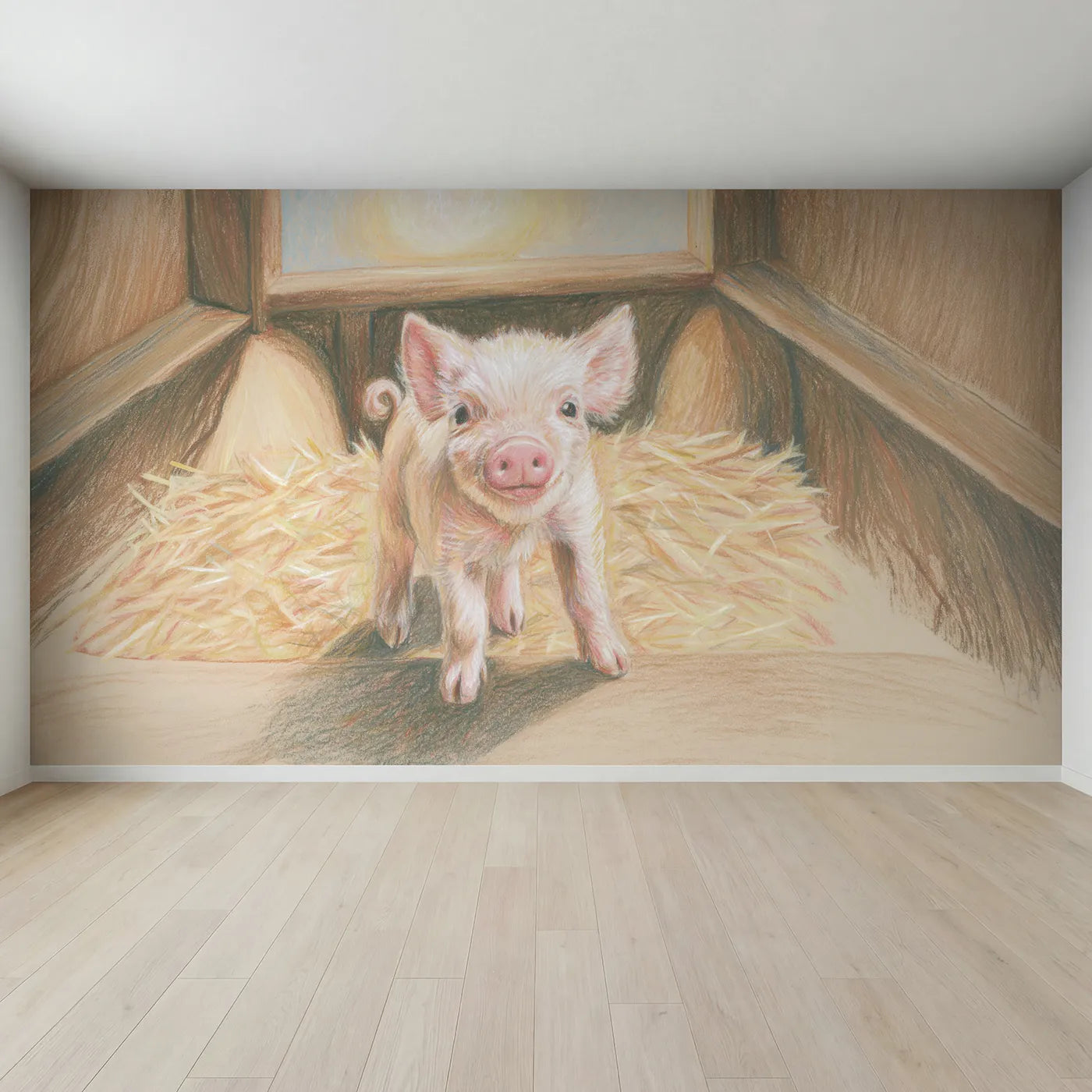 Full view of Curly Tailed Piglet Wallpaper Mural by Whimsy Tots