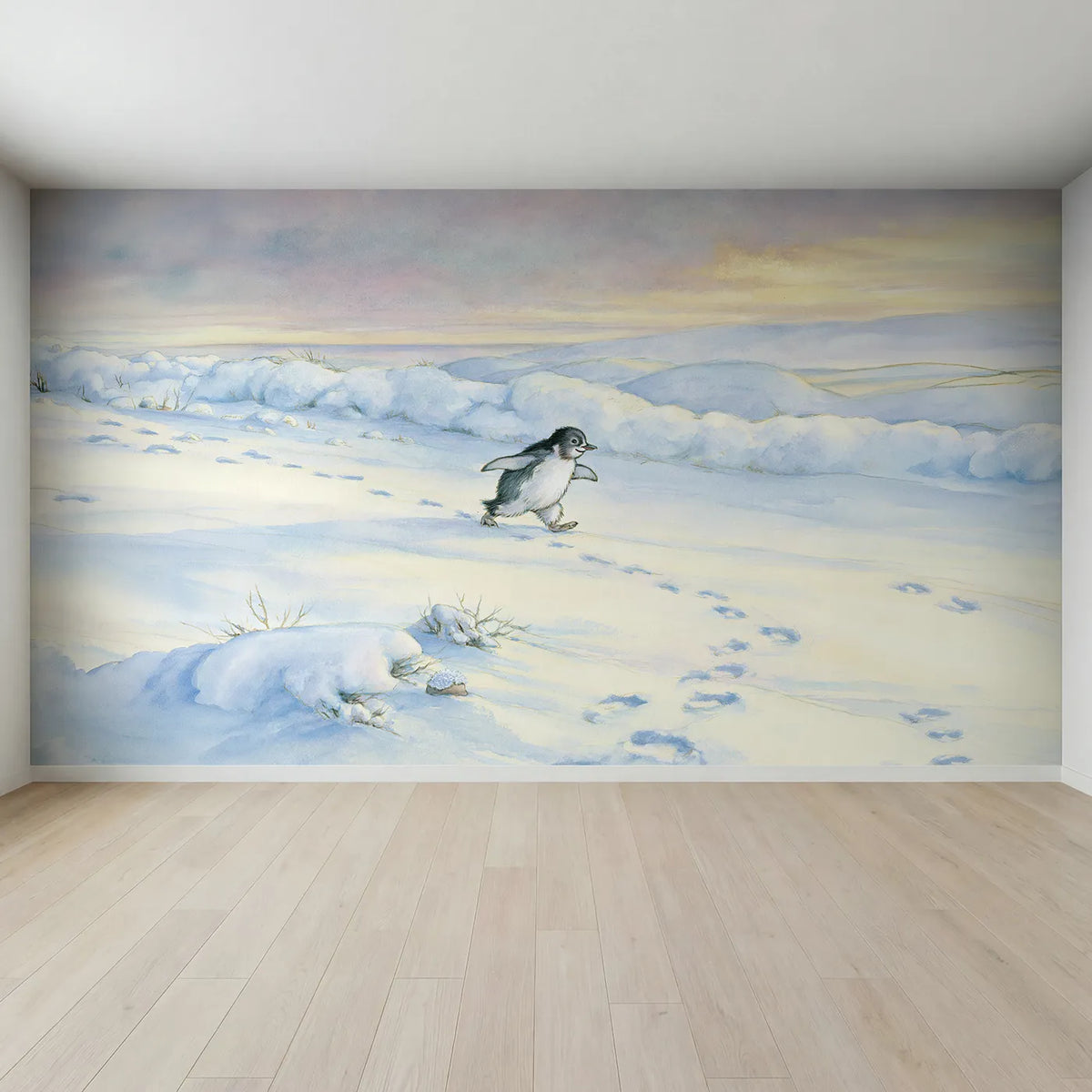 Full view of Friendly Penguin Waddle Wallpaper Mural by Whimsy Tots