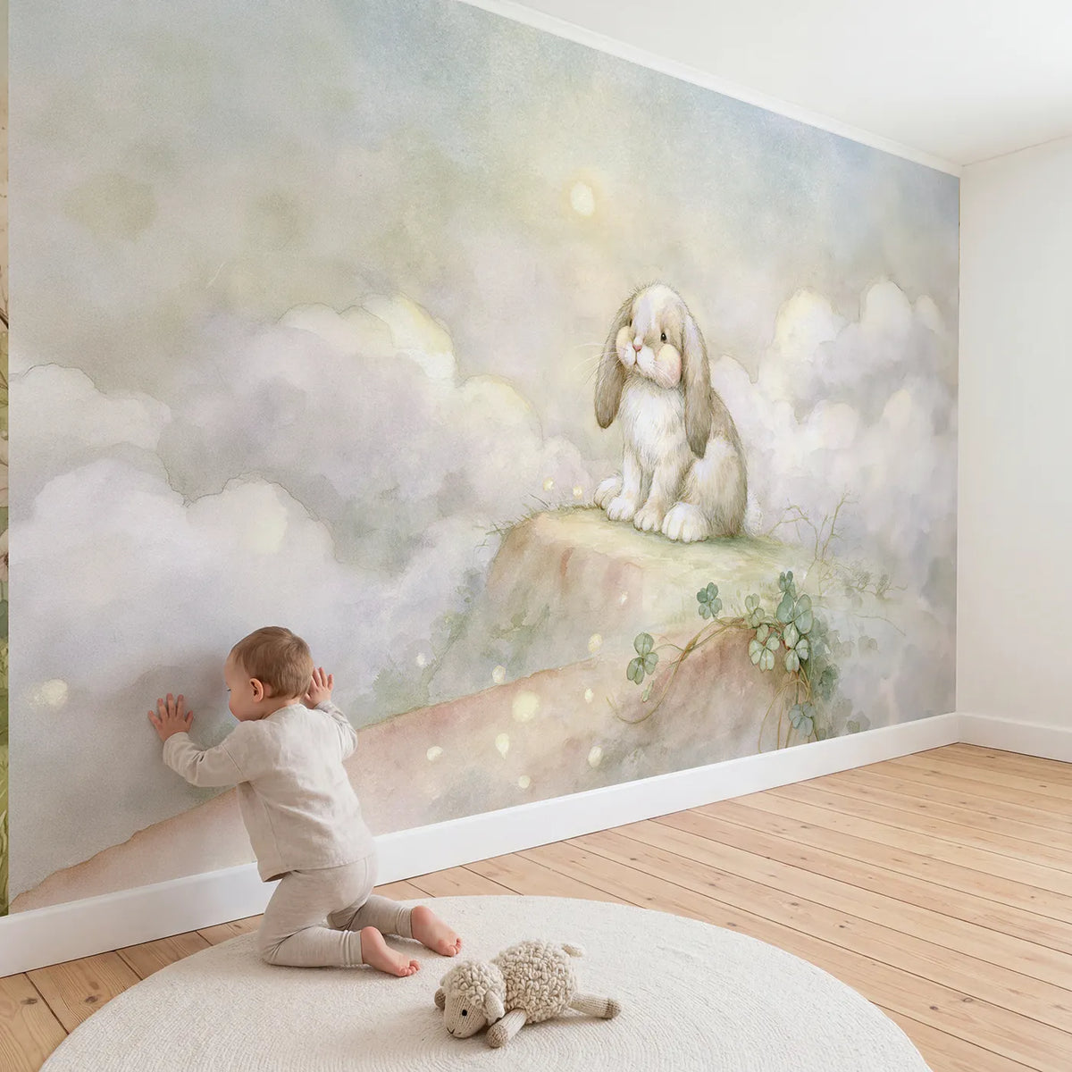 Child in nursery with Two Teddy Friends Wallpaper Mural by Whimsy Tots
