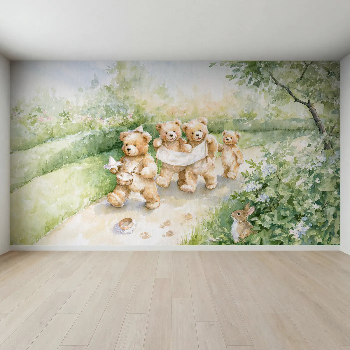 Full view of The Teddy Bear Parade Wallpaper Mural by Whimsy Tots