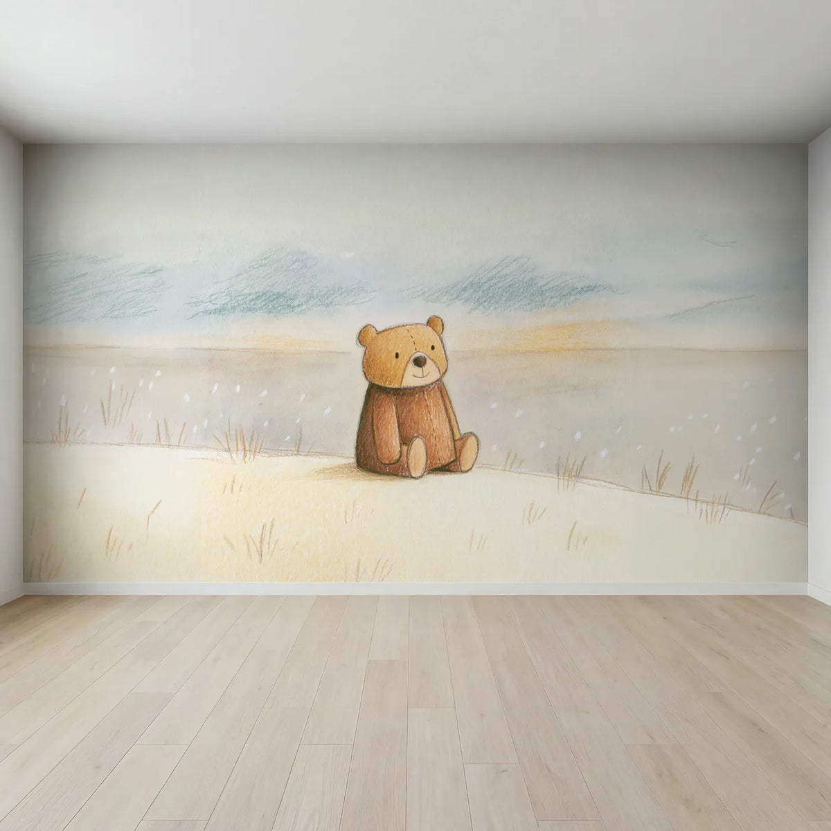 Full view of Soft Sketch Teddy Wallpaper Mural by Whimsy Tots