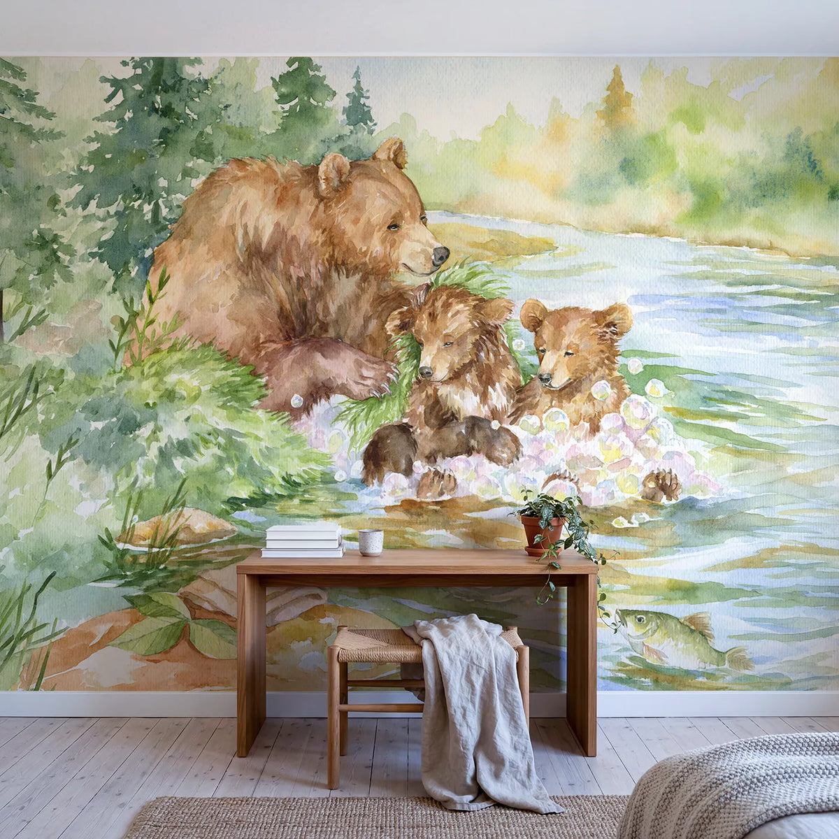 The River Bath Wallpaper Mural in playroom setting by Whimsy Tots