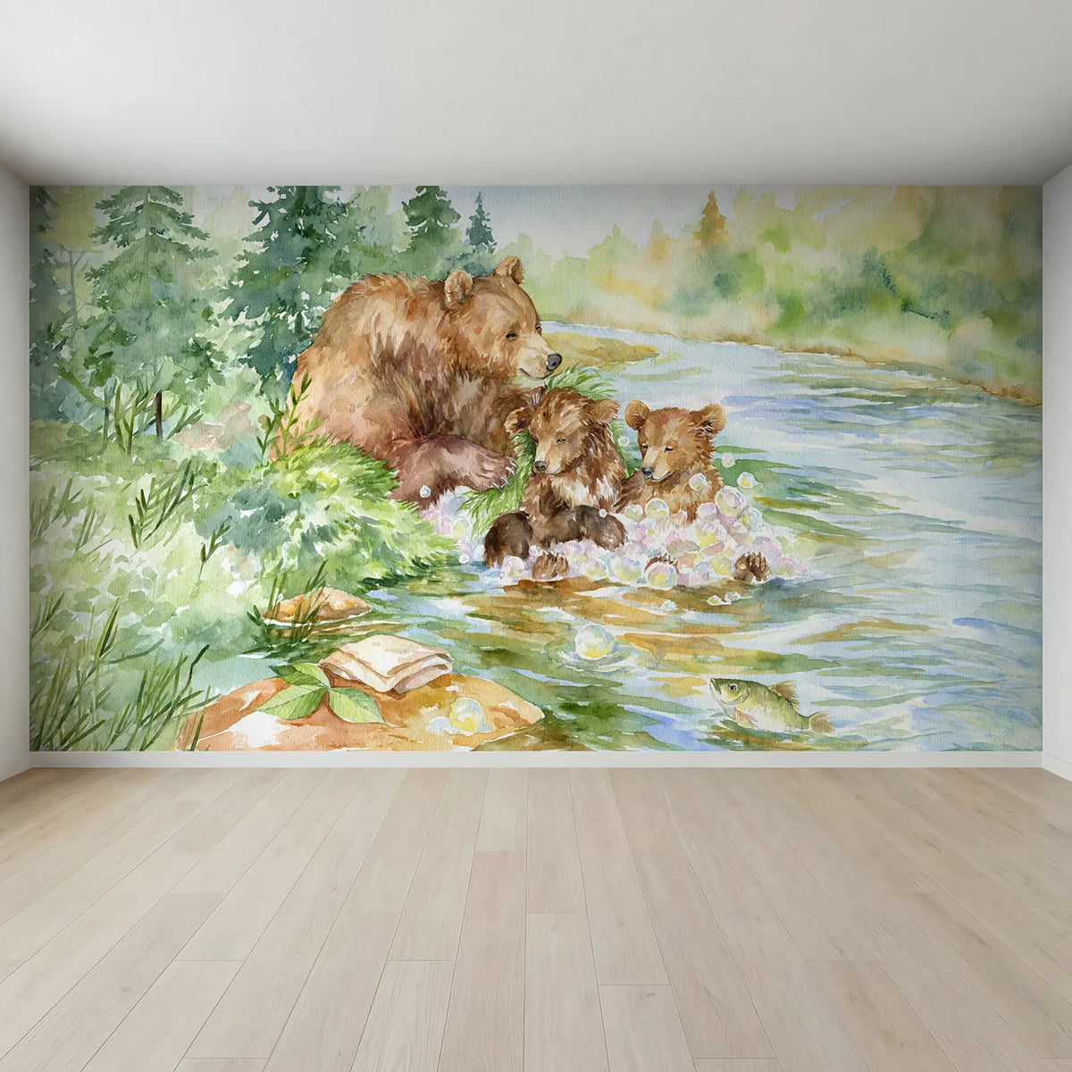 Full view of The River Bath Wallpaper Mural by Whimsy Tots