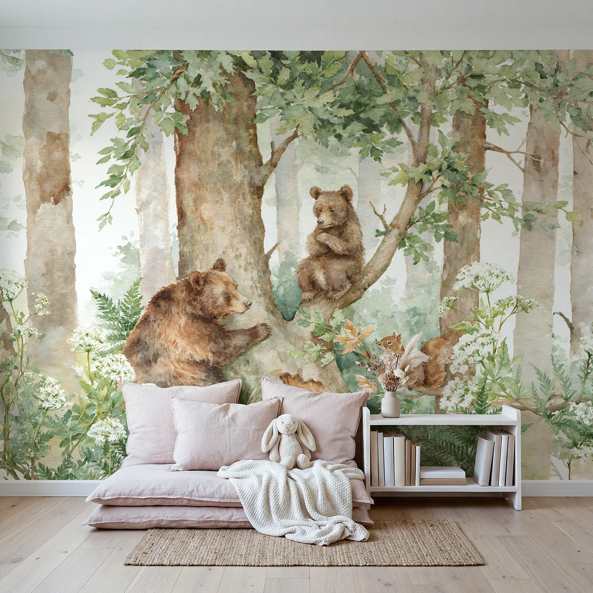 The Cub Who Would Not Come Down Wallpaper Mural in playroom setting by Whimsy Tots