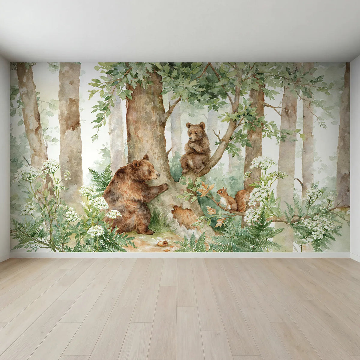 Full view of The Cub Who Would Not Come Down Wallpaper Mural by Whimsy Tots