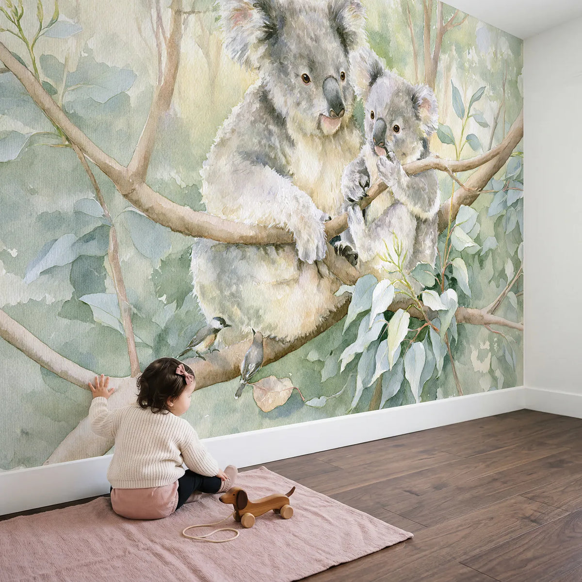 Child in nursery with Holding On Tight Wallpaper Mural by Whimsy Tots