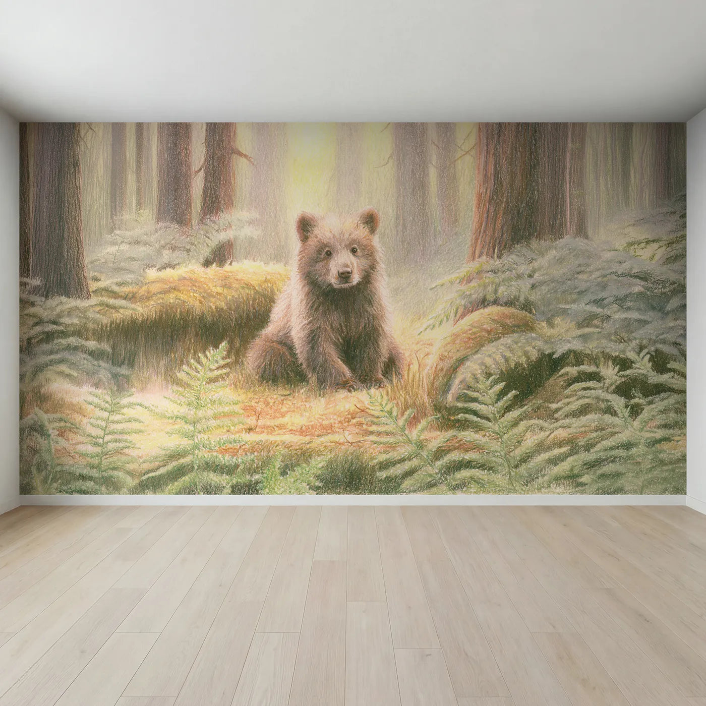 Full view of Little Brown Bear Cub Wallpaper Mural by Whimsy Tots