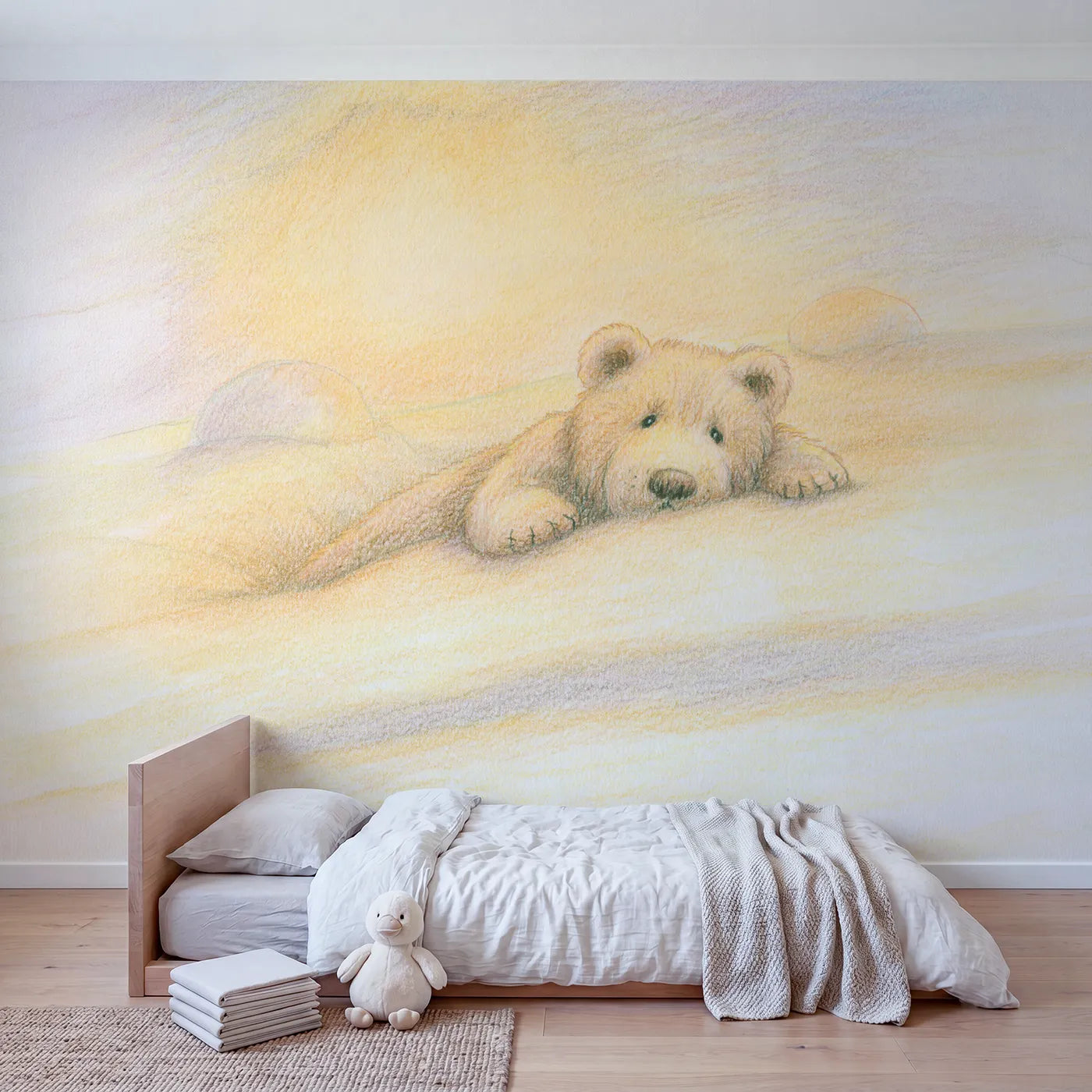 Soft Cuddly Teddy Wallpaper Mural in playroom setting by Whimsy Tots