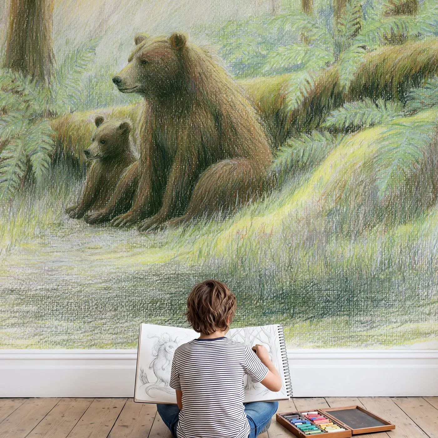 Child in nursery with Mother Bear and Cub Wallpaper Mural by Whimsy Tots