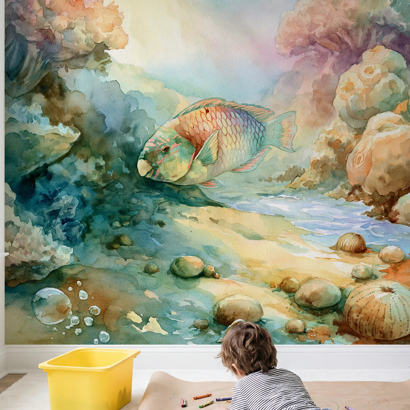 Child in nursery with Parrotfish Reef Browse Wallpaper Mural by Whimsy Tots