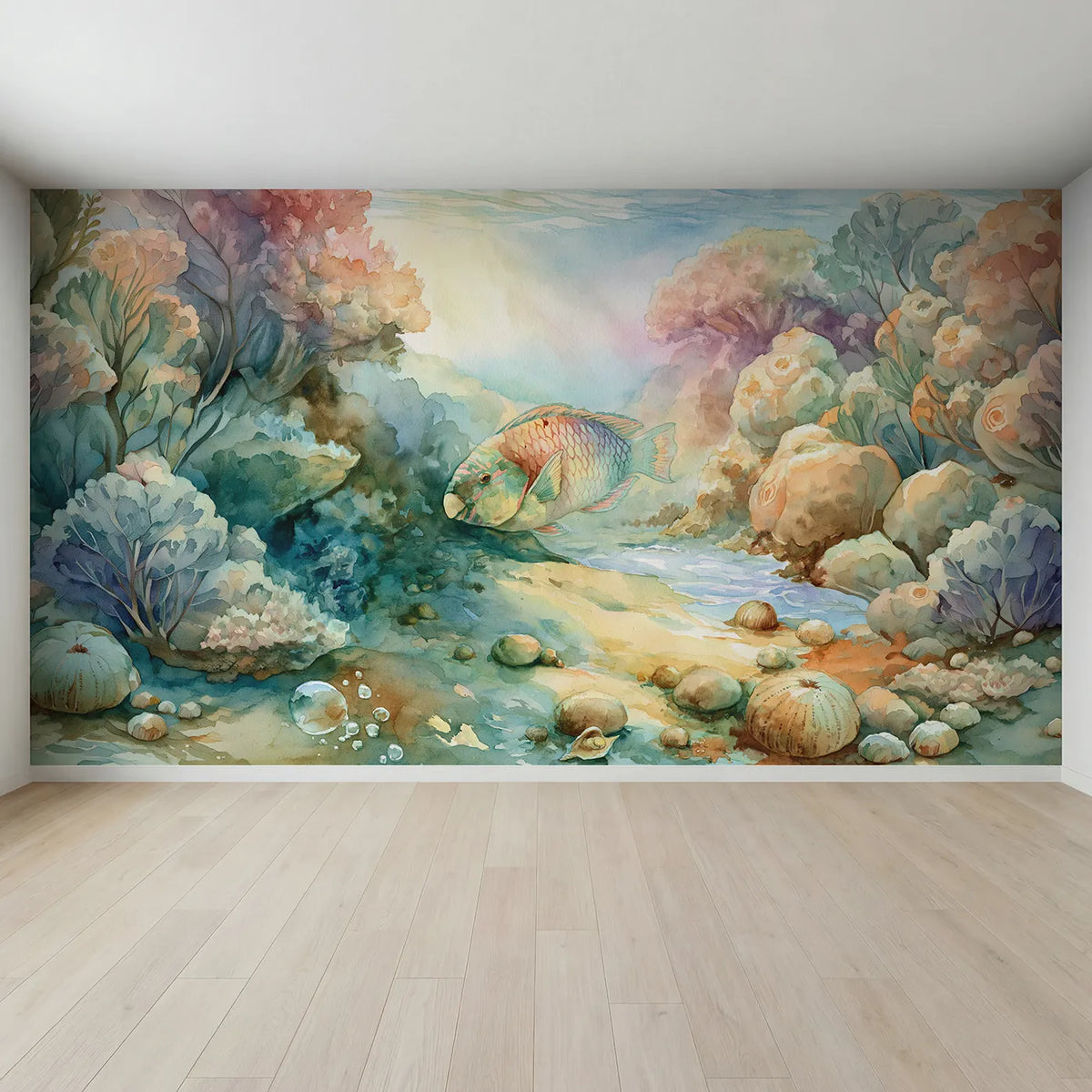 Full view of Parrotfish Reef Browse Wallpaper Mural by Whimsy Tots