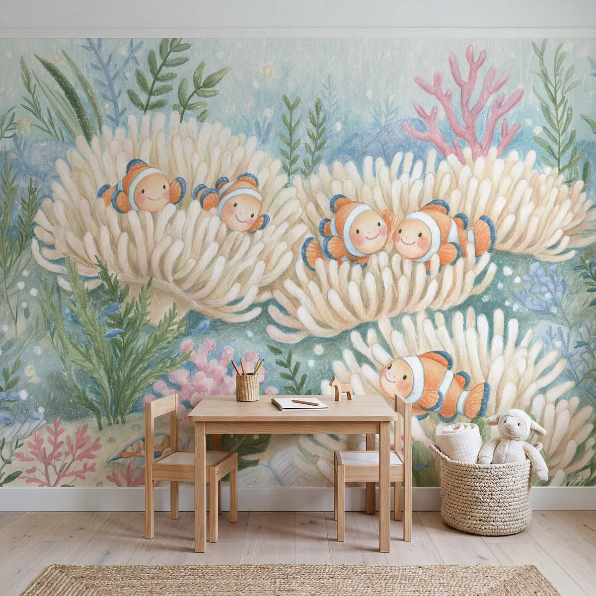The Anemone Sleepover Wallpaper Mural in playroom setting by Whimsy Tots