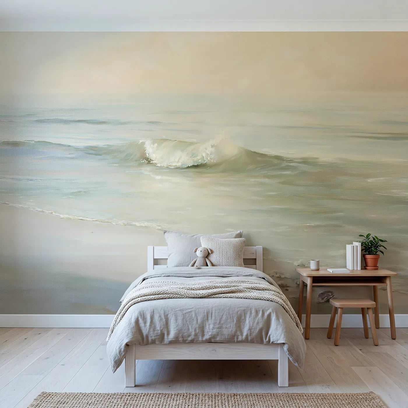 Watercolor wall mural of a gentle curling wave by Whimsy Tots