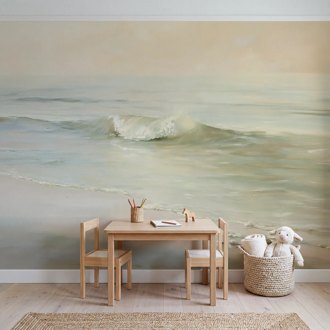 Gentle Wave Curl Wallpaper Mural in playroom setting by Whimsy Tots