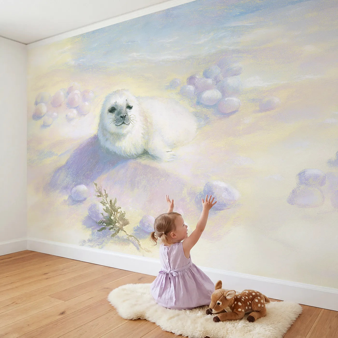 Child in nursery with Baby Seal Pup Wallpaper Mural by Whimsy Tots